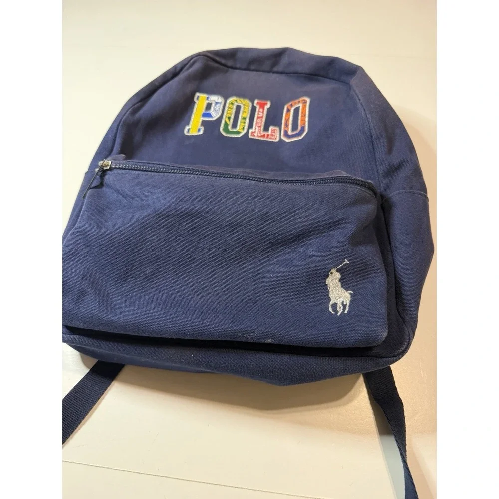 Polo Ralph Lauren Unisex Multicolor Colorful Patch Letter Logo Navy Backpack
